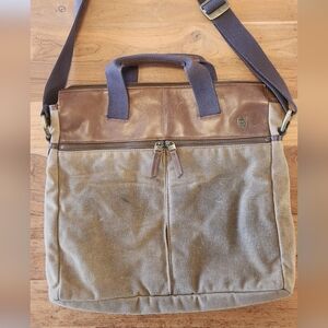 T-Tech by Tumi essential gear canvas brown leather trim adjust strap pockets